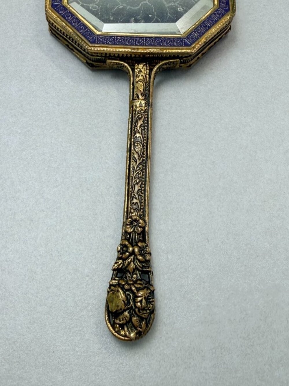 Vintage Ornate Hand Mirror Floral Needlepoint Gold Tone Small Vanity Mirror - Picture 8 of 11